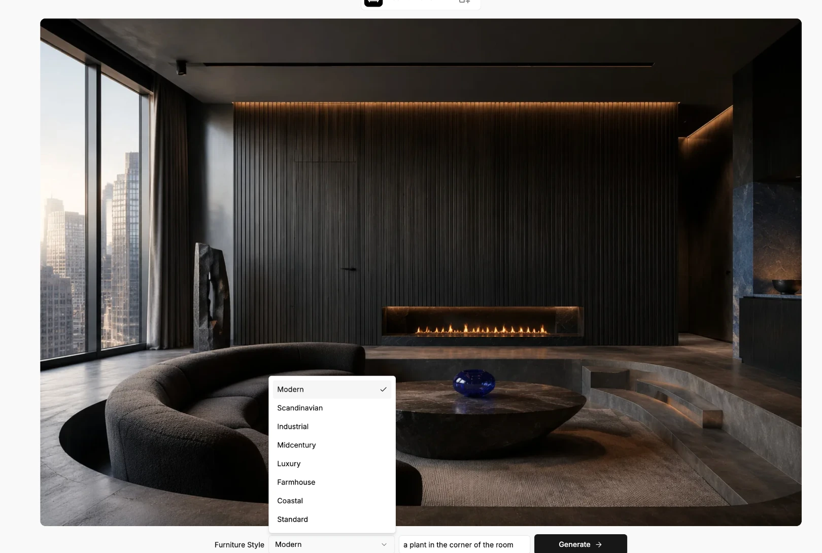 Add Furniture settings with the Modern style and a plant request