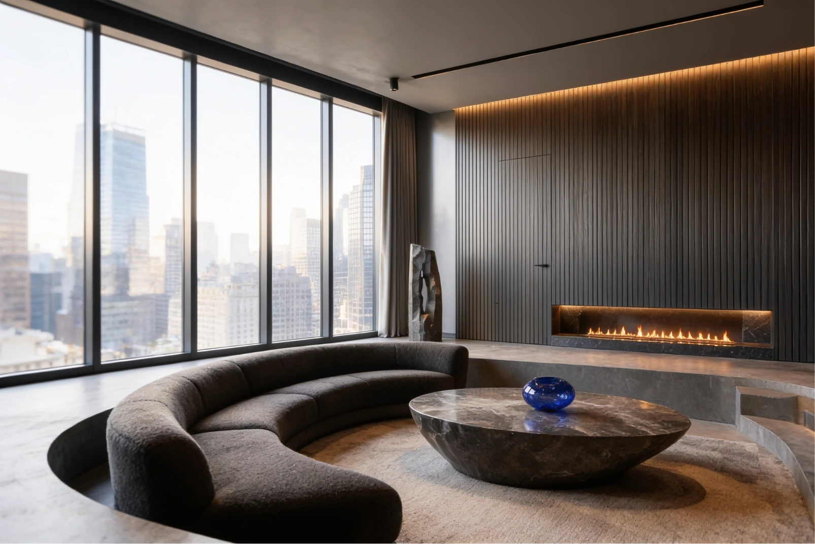 An enhanced result with a brighter window area and a changed view of the living room