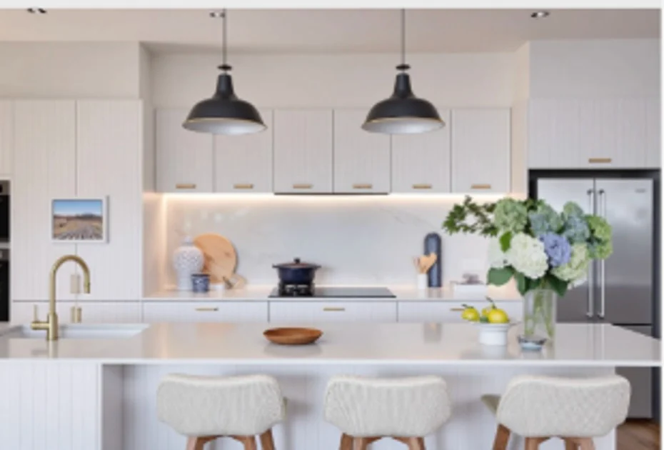 White kitchen with pendant lights