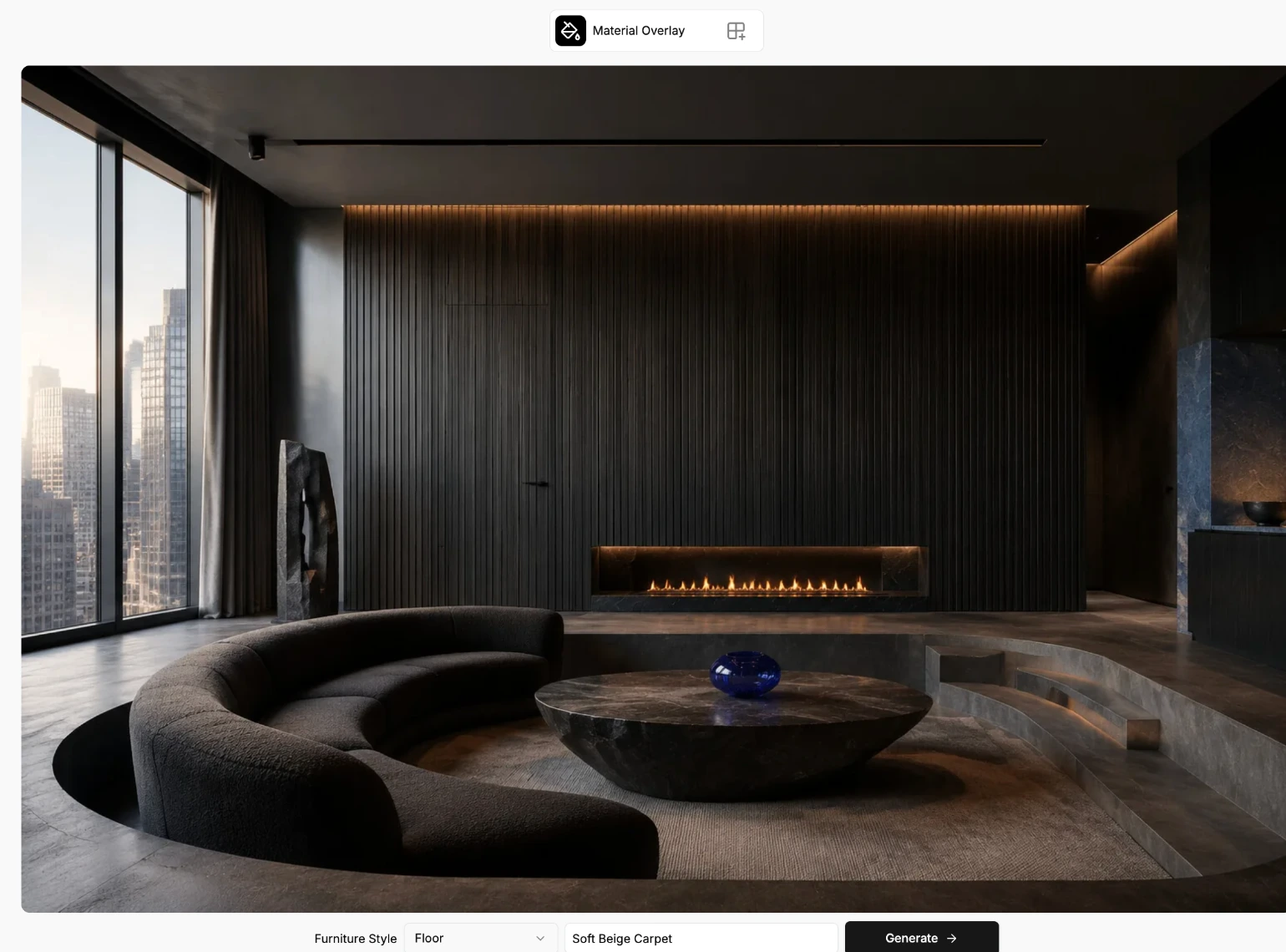 Material Overlay settings with Floor selected and Soft Beige Carpet entered
