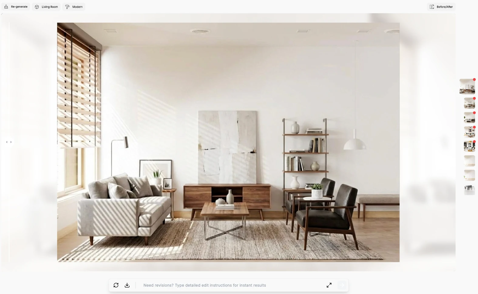 Generated Modern living room with result thumbnails beside it
