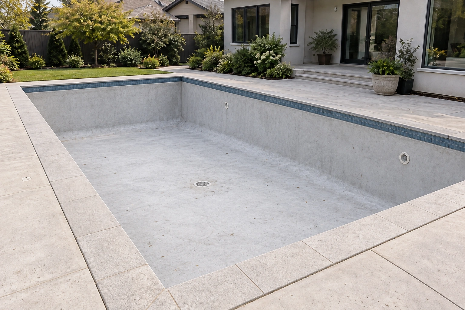 The drained pool with its basin and walls visible