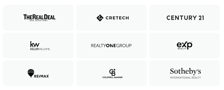 Real estate companies using Collov AI: The Real Deal, CRETECH, Century 21, Keller Williams, Realty One Group, eXp Realty, RE/MAX, Coldwell Banker, Sotheby's International Realty
