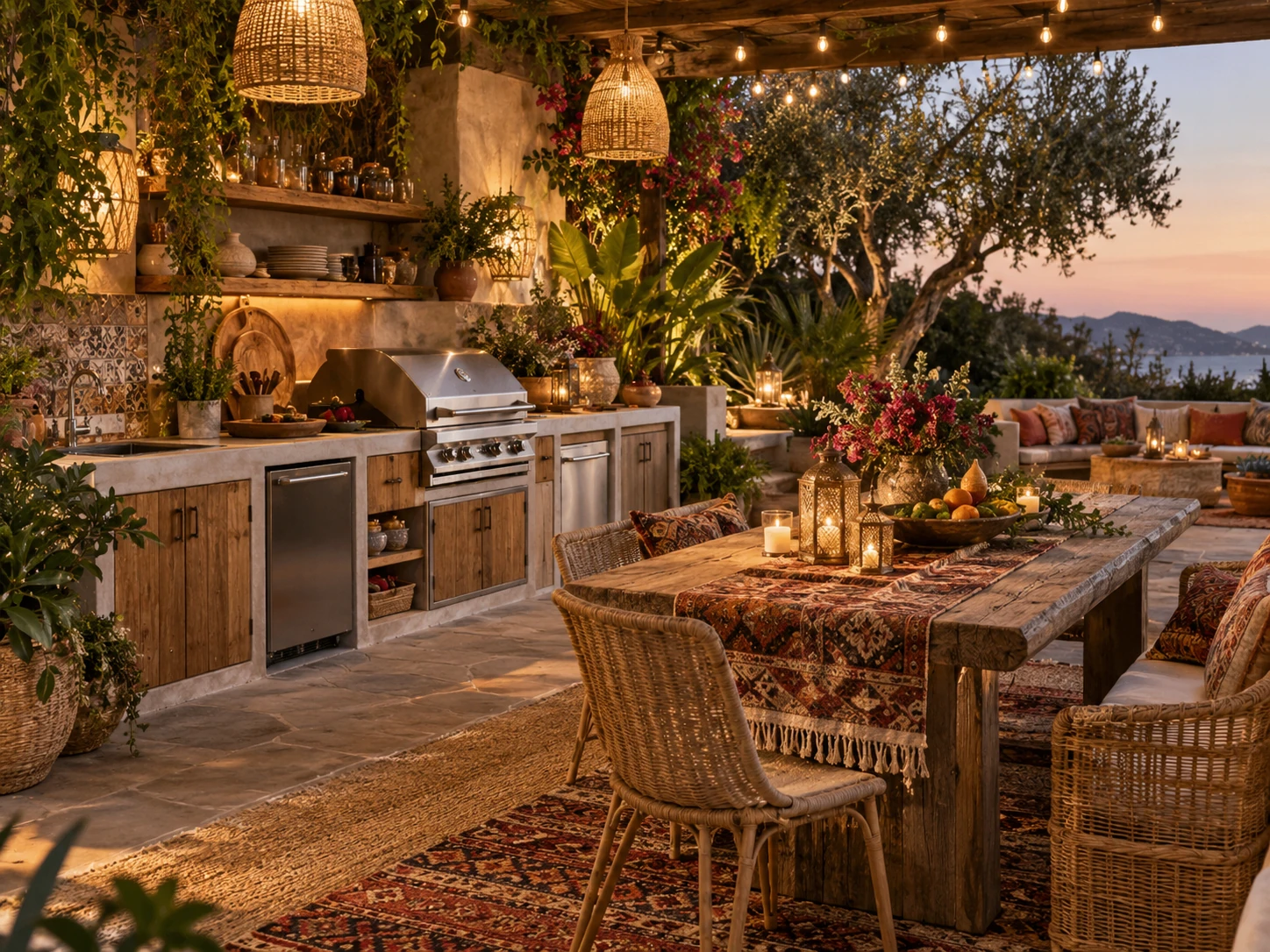 Bohemian outdoor kitchen design