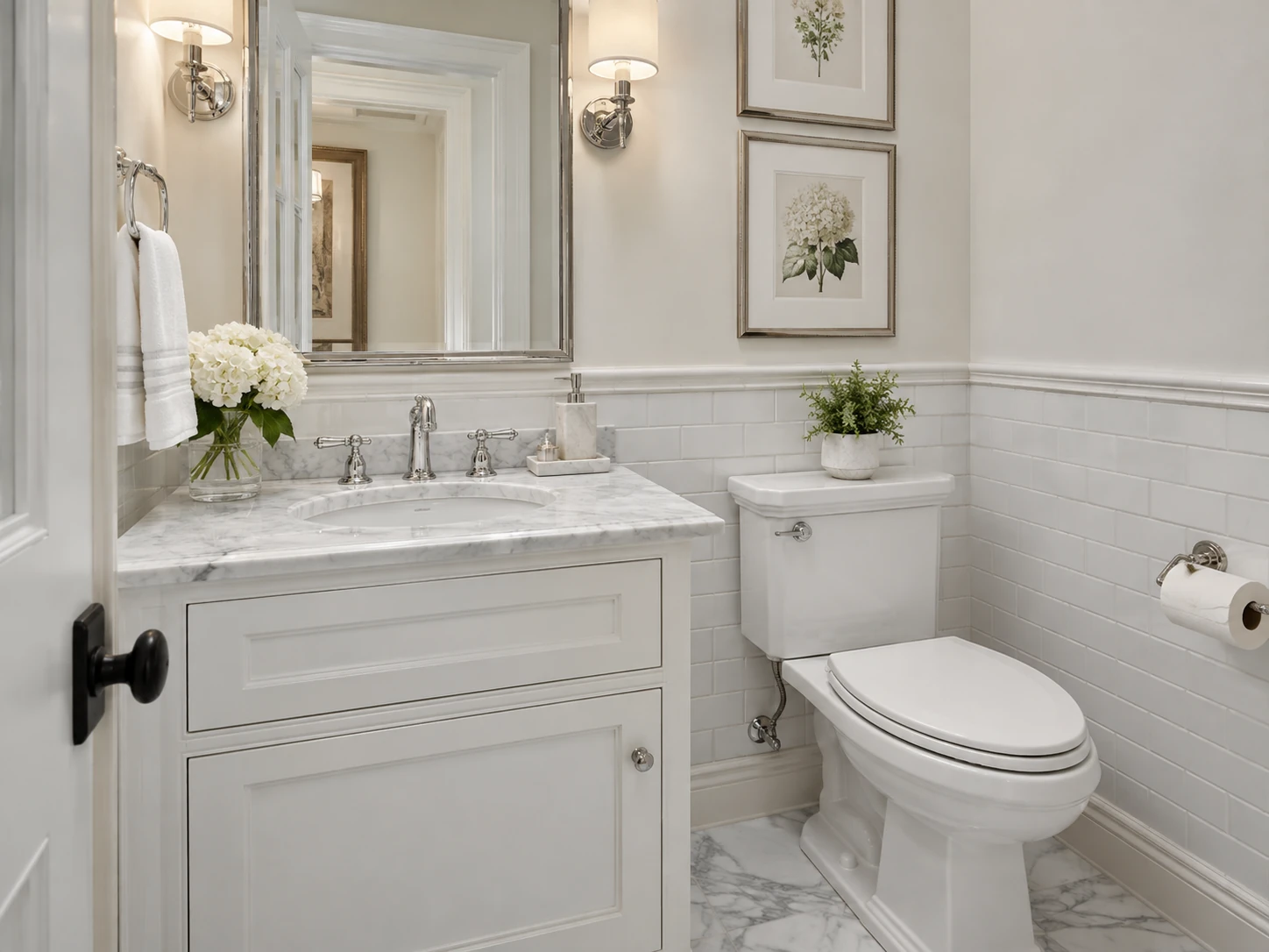Classic White powder room design