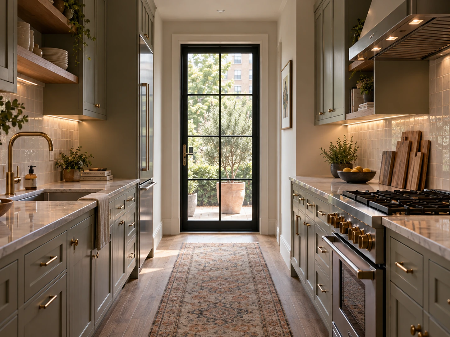 Farmhouse galley kitchen design