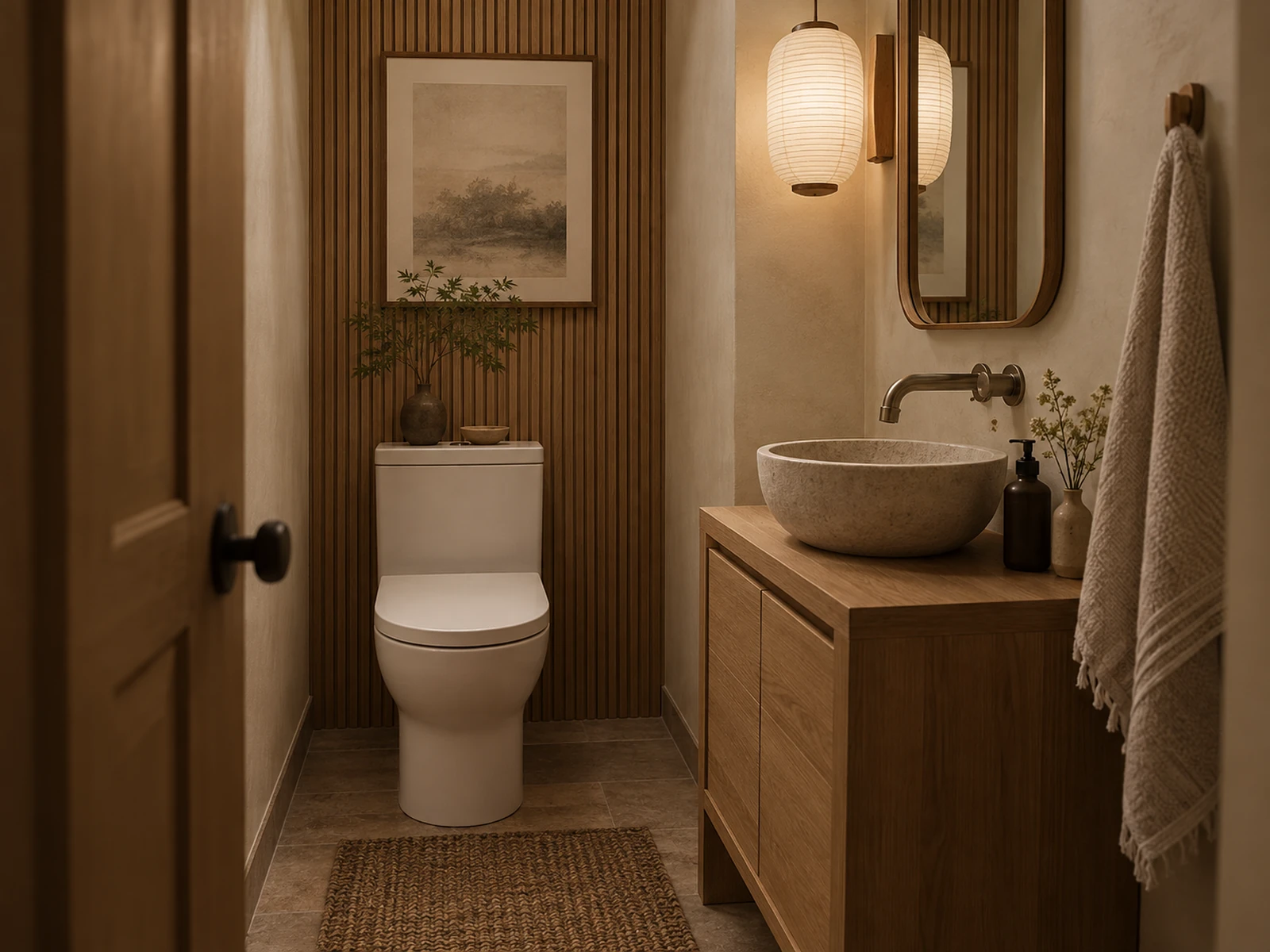Japandi powder room design
