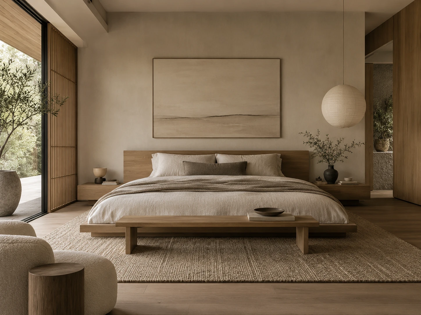 Japandi master bedroom design