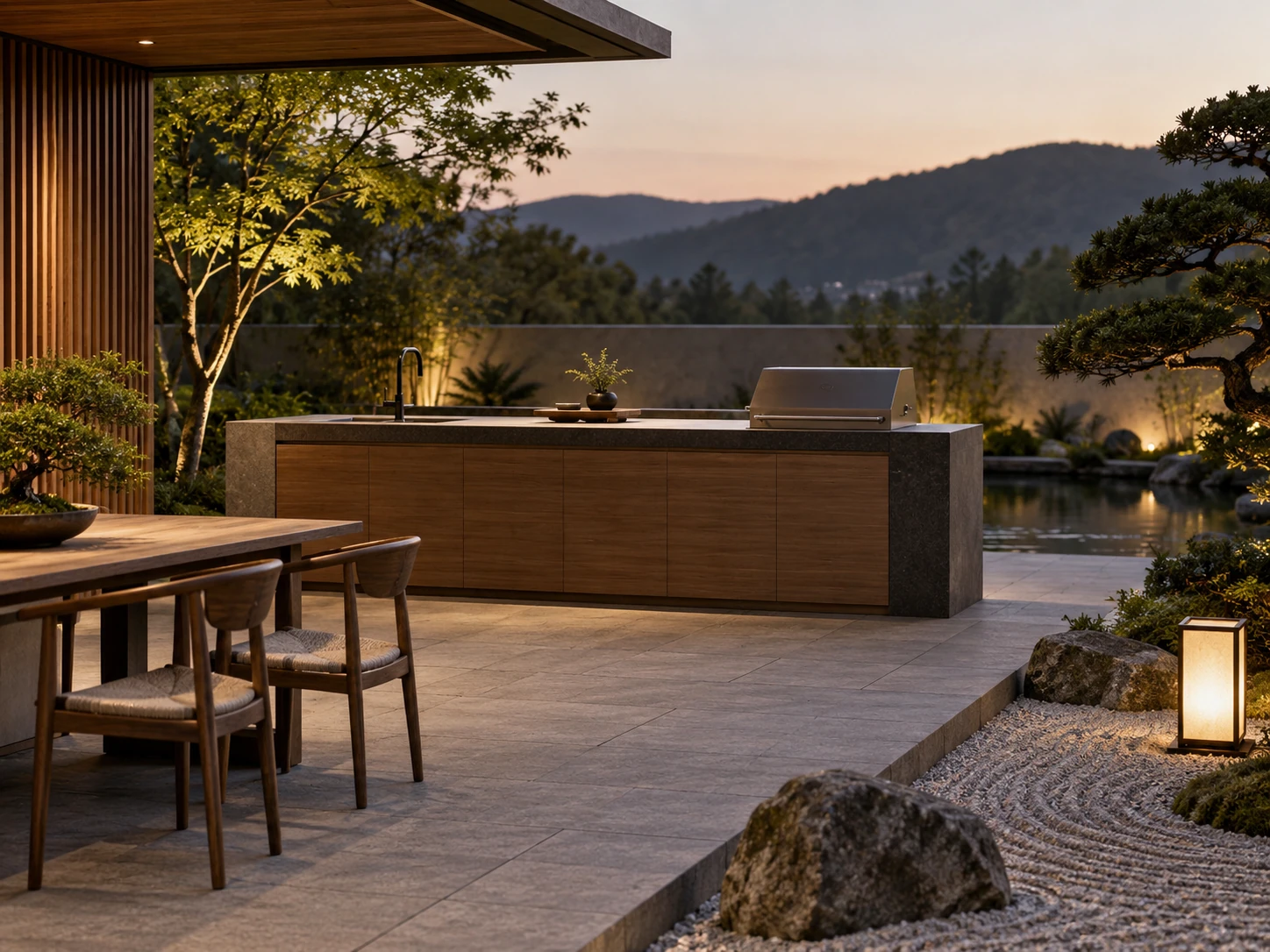 Japanese Zen outdoor kitchen design