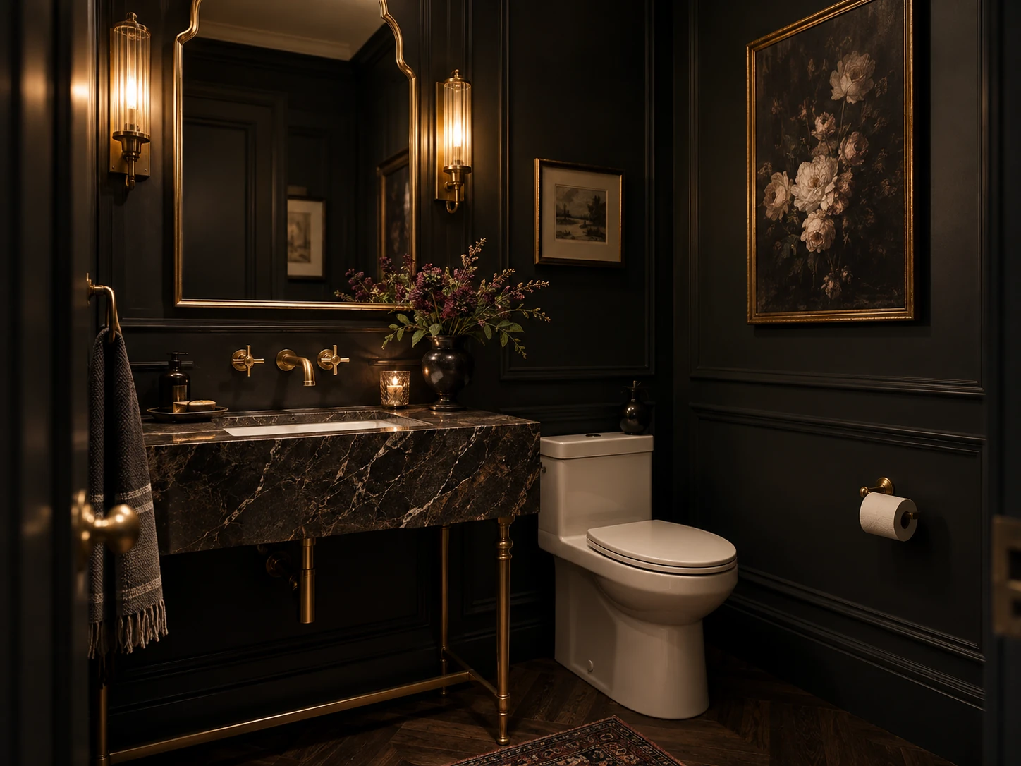 Moody Drama powder room design