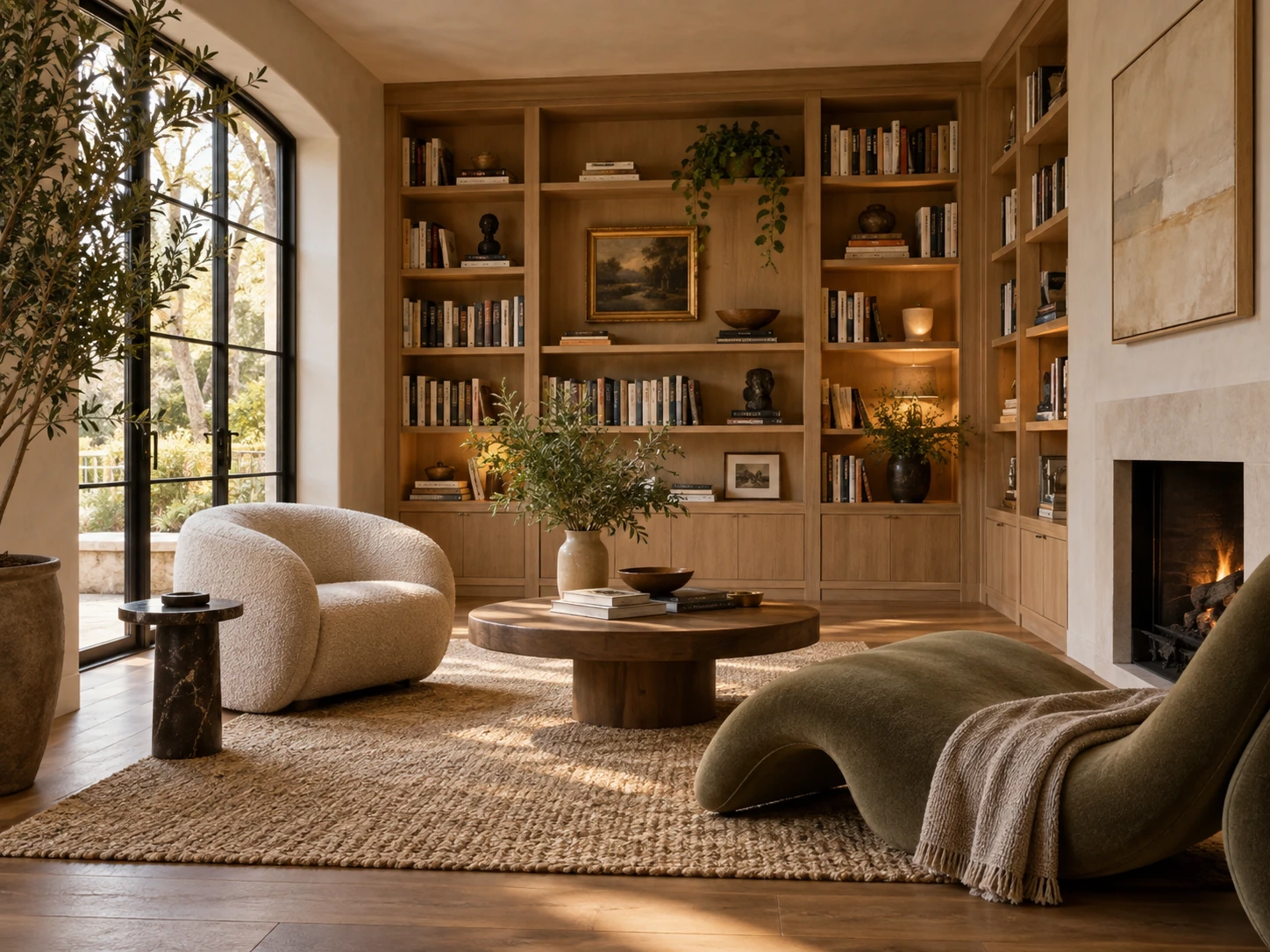 Warm Modern home library design