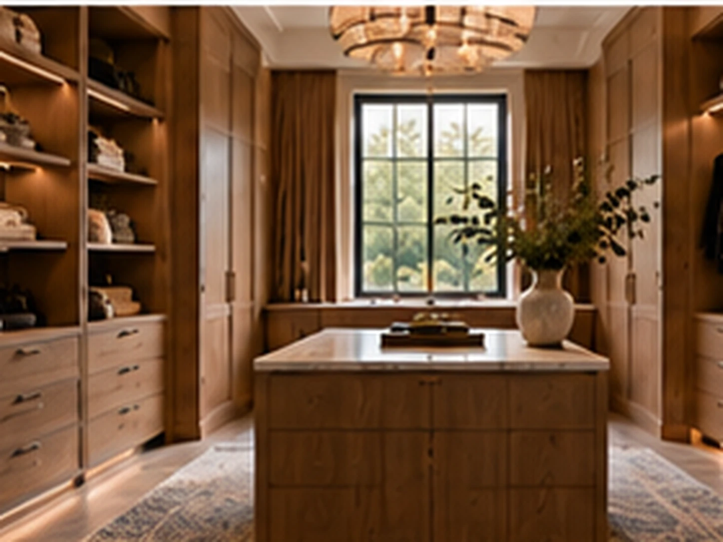 Warm Walnut walk-in closet design