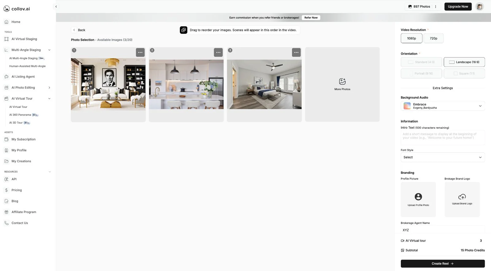 Full Collov AI Virtual Tour creation workspace